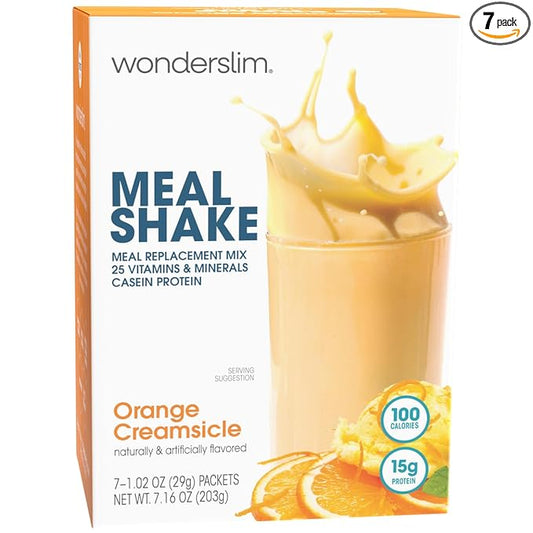 WonderSlim Meal Replacement Shake, Orange Creamsicle, 15g Protein, 25 Vitamins & Minerals, Gluten Free, Low Carb (7ct)