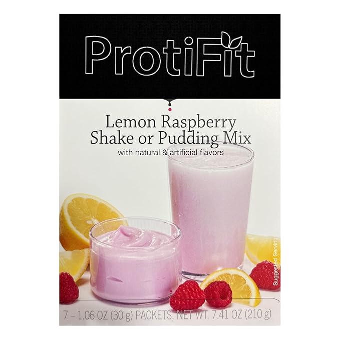 PROTIFIT - High Protein Pudding/Shake Mix, 15g Protein, Low Calorie, Low Fat, Low Carb, Aspartame Free, Idea Protein Compatible, Meal Replacement, 7 Servings Per Box (Lemon Raspberry)