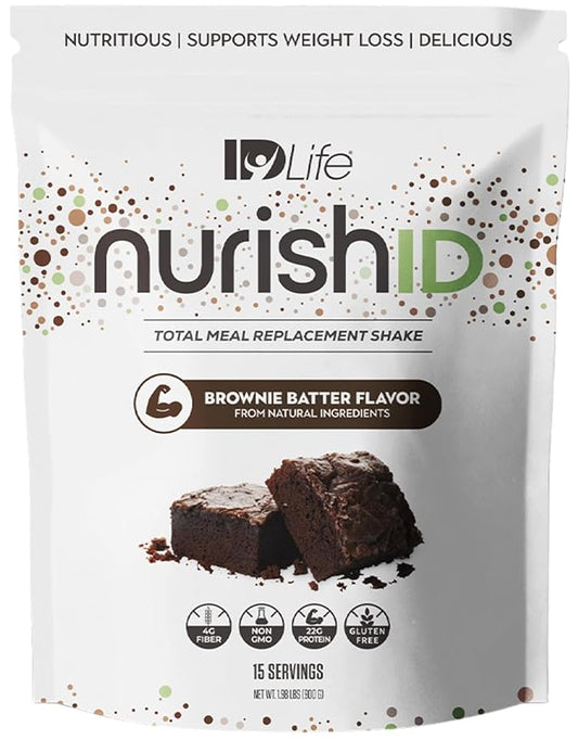 IDLife Brownie Batter NurishID Meal Replacement Shake - with Slow-Digesting Carbs, Superfoods, Vegetable Blend and Adaptogenic Mushrooms - 15 Servings