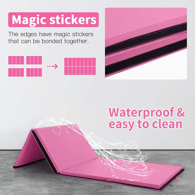 Gymnastics Tumbling Mats Portable Gymnastics Mat Foldable Tumbling Mat 2'x6'/4'x8' PU Leather Exercise Mat Yoga Mat with Carrying Handles for home Workout outdoor Yoga Gymnastics