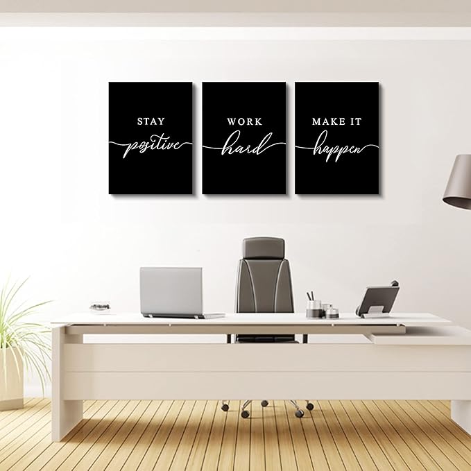 Framed Canvas Wall Art - Motivational Quote Set of 3 Prints, Stay Positive & Inspirational Office Wall Decor (E-3pcs, 12x16in x3pcs)