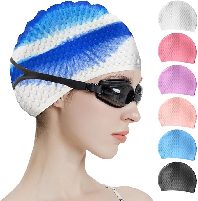 Tripsky Silicone Swim Cap,Comfortable Bathing Cap Ideal for Curly Short Medium Long Hair, Swimming Cap for Women and Men, Shower Caps Keep Hairstyle Unchanged…