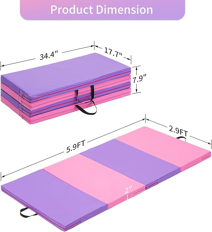 ZENOVA Gymnastics Mat 6'x3'x2''/4'x8'x2'' Exercise Mat Gym Mat for Home Aerobics Workout Foldable Tumbling Mat Children Gifts