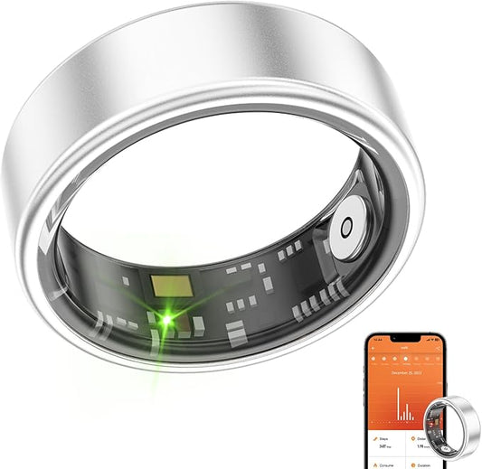 Smart Ring Health Fitness Tracker, Size First with Sizing Kit, Activity & Sleep Tracker/Stress/Heart Rate Monitor, Waterproof Smart Ring for Men/Women, No App Subscription (Silvery, 9)