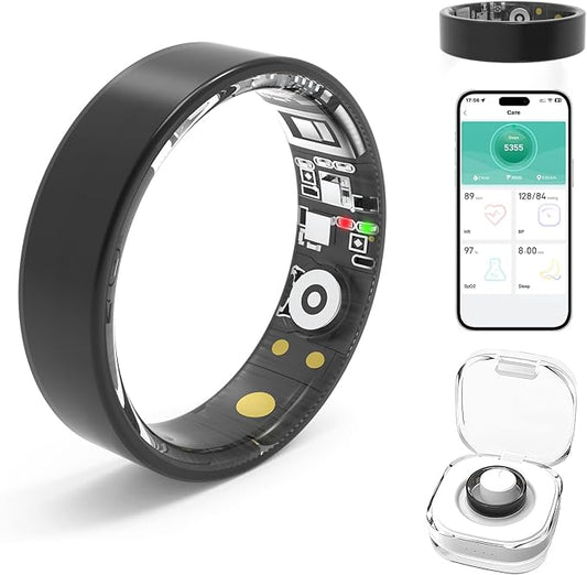Smart Rings for Women Men,Fitness Tracker Ring,Heart Rate,Blood Oxygen,Blood Pressure,Step Tracker,Sleep Monitoring,No Subscription Fee,IP68 Waterproof Smart Ring for iphone&Android(Black 7)
