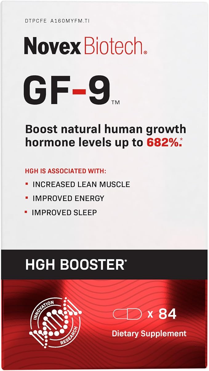 Novex Biotech GF-9 – HGH Boosting Supplement for Men – Workout Complex for Men – Support Energy, Endurance, Sleep, 84 Ct (21-Day Supply)