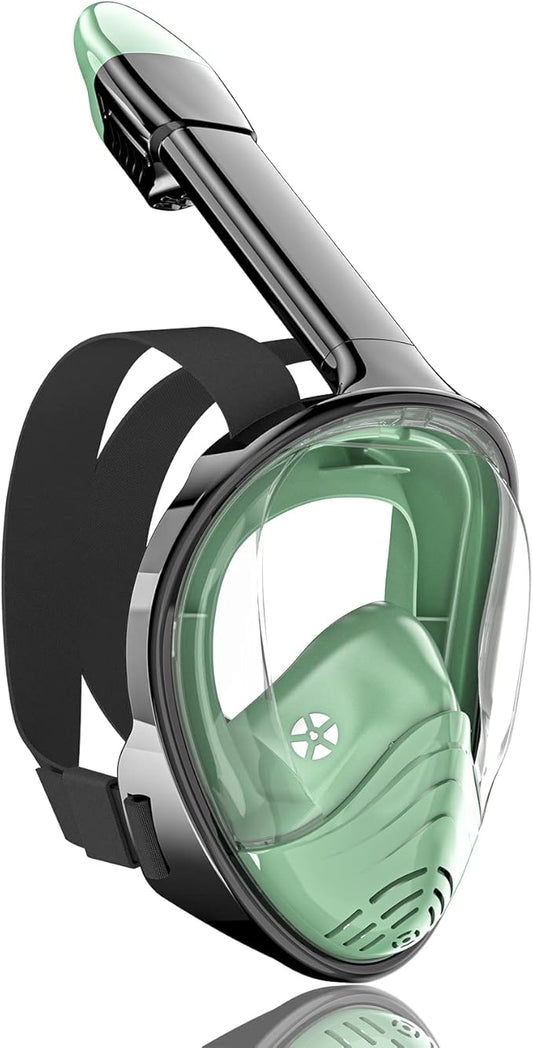 QingSong Full Face Snorkel Mask for Adults, Snorkeling Gear with Camera Mount, 180 Degree Panoramic View Snorkel Set Anti-Fog Anti-Leak
