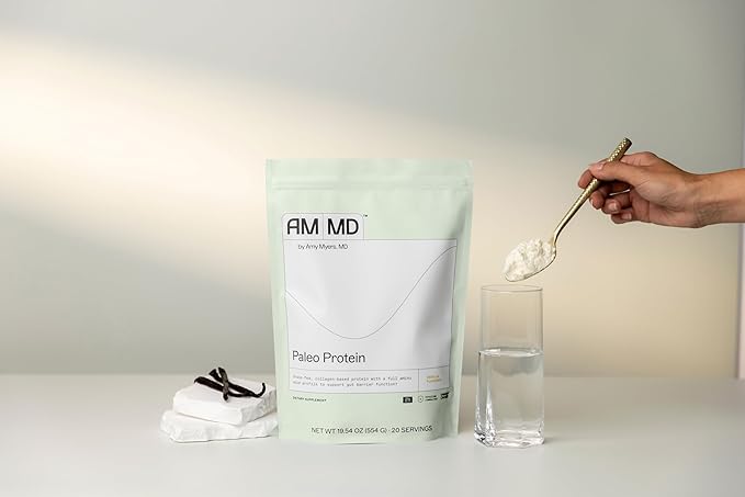 Amy Myers MD Paleo Protein Powder - with Collagen Peptides for Gut Health - Supports Hair, Skin & Nails - Non-GMO, Gluten-Free, Non-Dairy & More - Vanilla Bean - 19.54 oz (20 Servings)