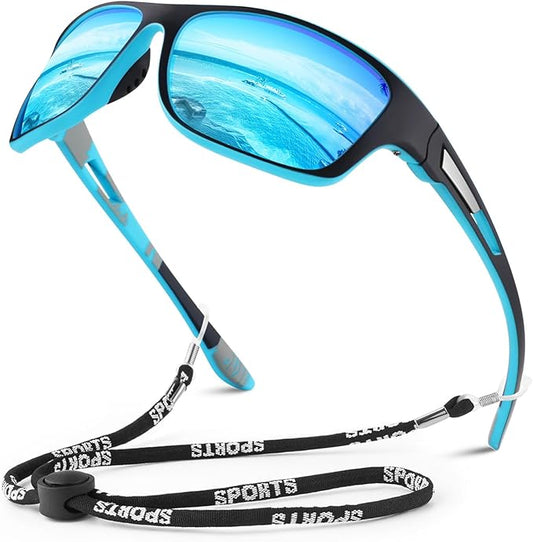 Polarized Sports Sunglasses for Men Women,Fishing Driving Rectangular Goggles UV400 Protection