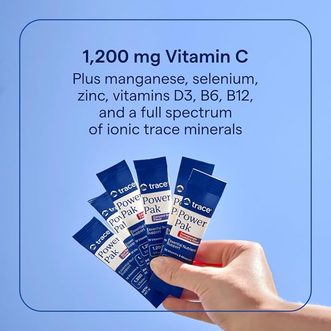 Trace Minerals Power Pak - Daily Health Support Supplement with Vitamins & Minerals - Power Packet Aids Immune Health & Hydration - Mix Powder Supports Bodily Functions - Lemon Lime (30 Servings)