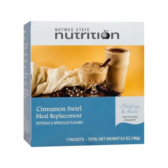 Nutmeg State Nutrition - Pudding or Shake, Low Calories, 15g Protein, Low Fat, 7 Servings Per Box (Cinnamon Swirl)