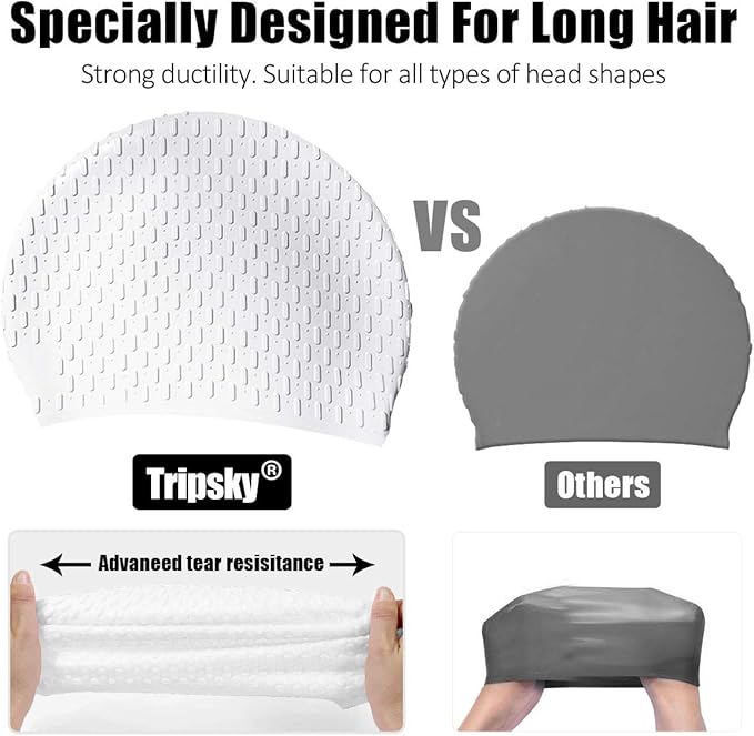 Tripsky Silicone Swim Cap,Comfortable Bathing Cap Ideal for Curly Short Medium Long Hair, Swimming Cap for Women and Men, Shower Caps Keep Hairstyle Unchanged…