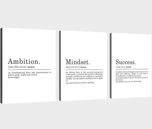 EPHANY ART - Inspirational Canvas Prints - Mindset Quotes, Motivational Wall Art Success Framed Entrepreneur Poster - Positive Quotes Wall Poster for Home Office Workplace (L-3pcs, 24x36inchx3pcs)