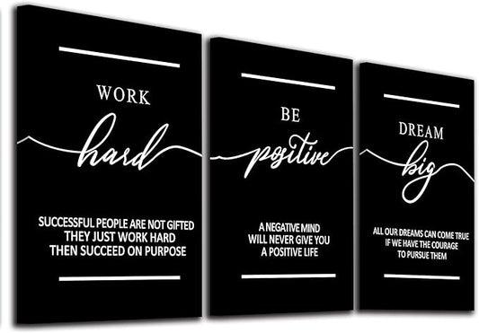 Motivational Wall Art - Inspirational Canvas Poster Prints Black Quotes Paintings Picture Entrepreneur Positive Quotes Office Wall Decor Decoration for Living Room Bedroom Framed