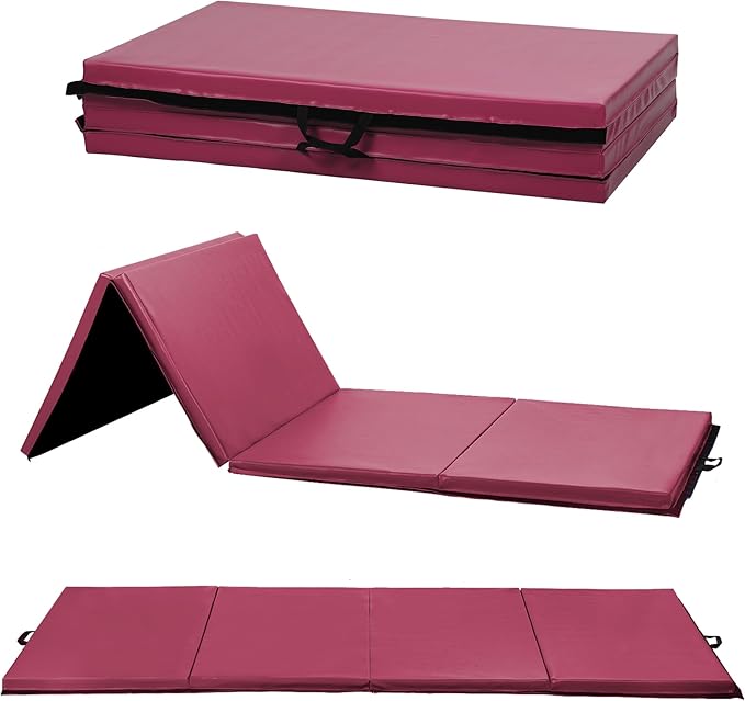 Gymnastics Tumbling Mats Portable Gymnastics Mat Foldable Tumbling Mat 2'x6'/4'x8' PU Leather Exercise Mat Yoga Mat with Carrying Handles for home Workout outdoor Yoga Gymnastics
