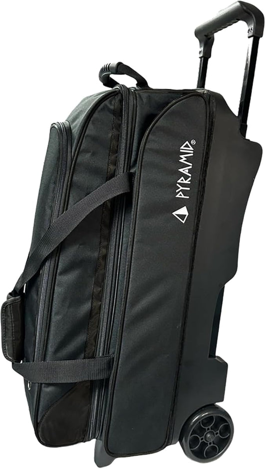 Pyramid Prime Triple Roller 3-Ball Bowling Bag with Extra Large Shoe Compartment (Fits Two Pairs of US Mens Size 15), Retractable Locking Handle (Extends to 41.5"), 1 Large Accessory Pocket, 5" Wheels
