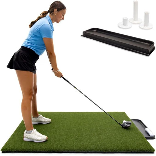 Premium Turf Indoor/Outdoor Golf Mat. Bonus Tray + 3 Tees