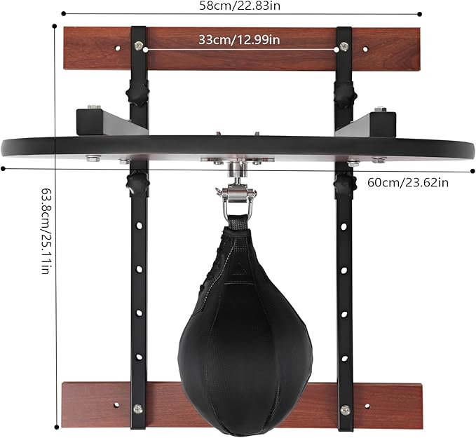 Speed Bag Platform Set, Adjustable Height Punching Bag Wall Mounted Fitness Training Punching Bag w/360° Ball Bearings for Reflex Coordination (Height-Adjustable Version)