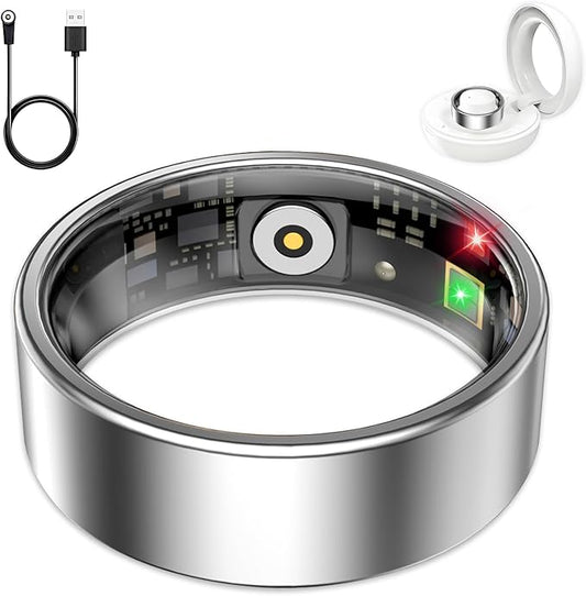 Smart Ring for Women Men, Sleep Tracker Ring, Waterproof Fitness Tracker Health Rings with Heart Rate Monitoring, Blood Oxygen,Stress Distance Calories Steps Tracking,No Subscription Fee(Silver, #10)