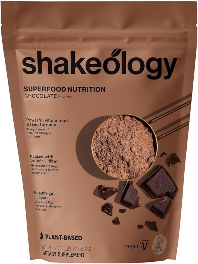 Shakeology 0g Added Sugar Plant Based Protein Powder Blend, Gluten-Free Shake with Vitamins and Minerals – Helps Support Healthy Weight Loss, Lean Muscle, Gut Health – Chocolate, 30 Servings