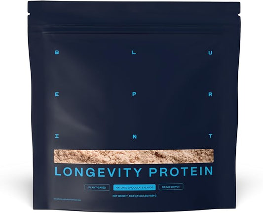 Blueprint Bryan Johnson Chocolate Protein Powder – Vegan Plant-Based Supplement with Cocoa Powder – Clean Ingredients – 26g Protein per Serving – Non-GMO – 30 Servings