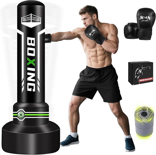 Upgrated Standing Punching Bag for Adults, Boxing Bag with Automatic Built in Air Pump and 12OZ Gloves, 69'' Kicking Bag Boxing Equipment Heavy Bag for Training MMA Muay Thai Fitness