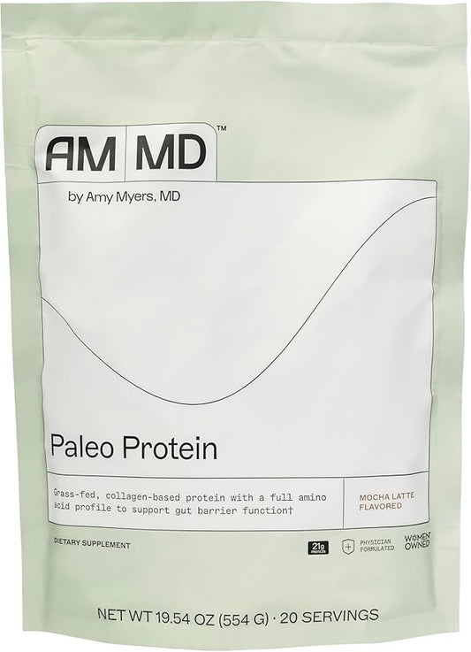 Amy Myers MD Paleo Protein Powder - Mocha Latte, 20 Servings - Collagen-Based Gut Function Support - Gluten-Free & Non-Dairy Protein Supplement