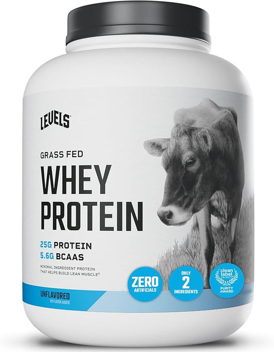 Levels Grass Fed Whey Protein Powder, No Artificials, 25G of Protein, Unflavored, 5LB