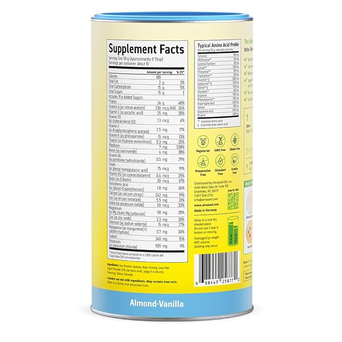 Almased Protein Powder for Weight Loss Kit for Men & Women, Natural Meal Replacement Shake for Weight Loss, Supplement, 24 Grams of Protein Per Serving (Almond Vanilla Flavor, 3 Cans @ 17.6 oz ea + Scoop)