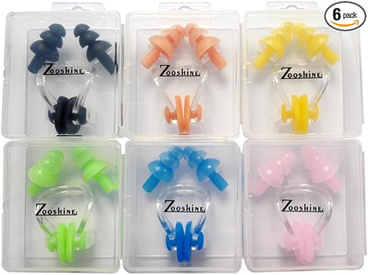Zooshine 6 Sets Waterproof Silicone Swimming Earplugs Nose Clip Plugs,Ear & Nose Protector Swimming Sets Box Package