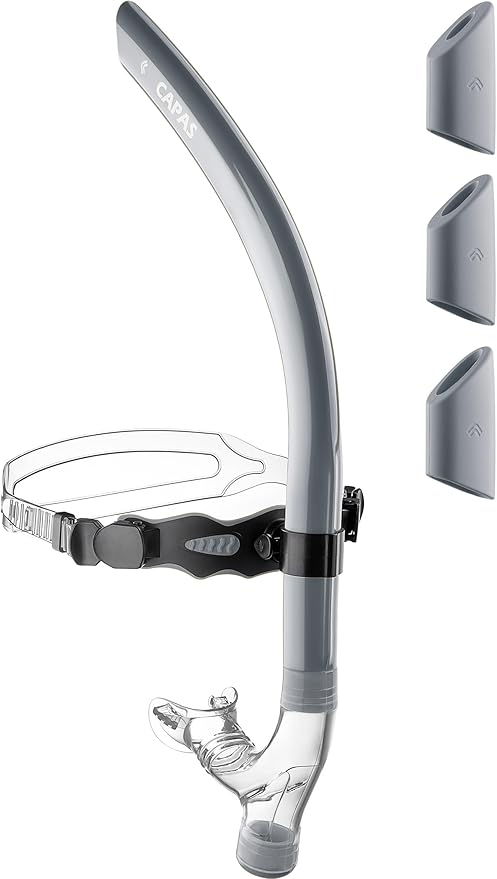 CAPAS Training Swim Snorkel for Lap Swimming, Swivel Headband Ultimate Fit Center-Mount Swimmers Snorkel with Liquid Silicone Mouthpiece Adjustable Strap, Designed for Adult Men Women
