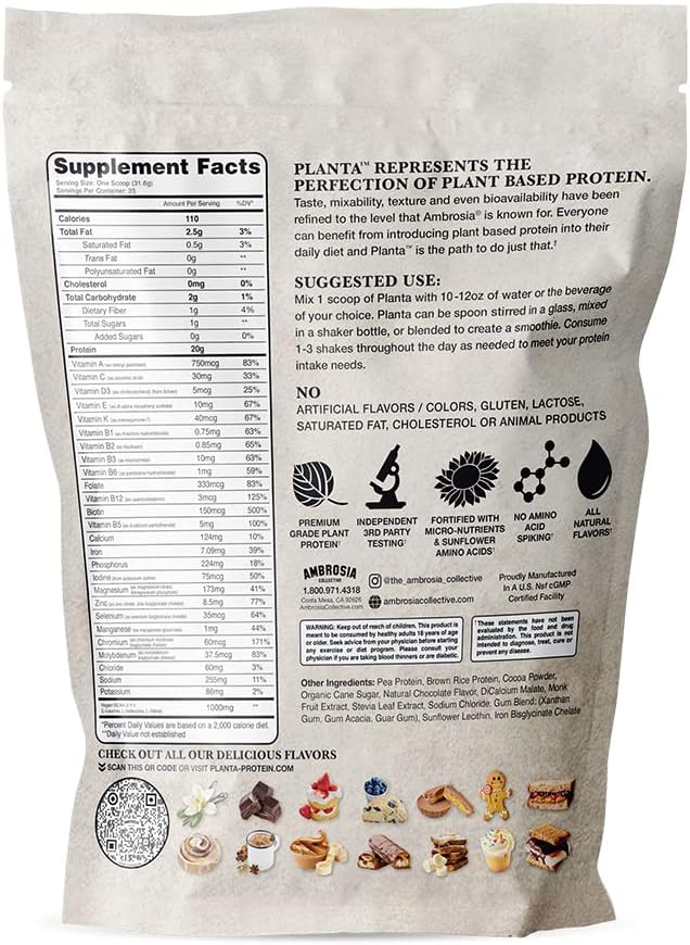 Ambrosia Planta - Premium Organic Plant-Based Protein | Vegan & Keto Friendly | Gourmet Flavors with No Bloating or Stomach Upset | Gluten & Soy Free | No Added Sugar | 25 Servings | Melted Chocolate