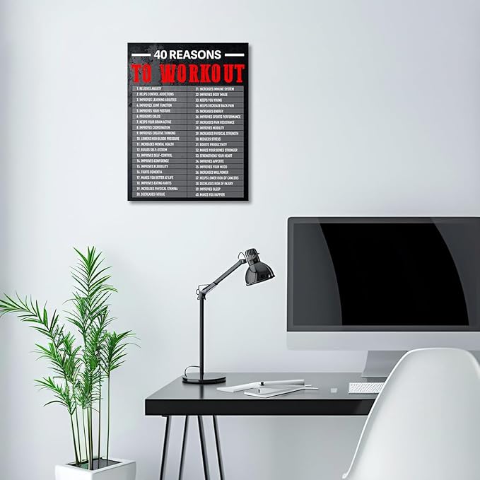 Gwisml 40 Reasons To Workout Wall Art,Inspirational Exercise Fitness Canvas Frame Paintings For Gym Sports Room Home Workplace Wall Art Decor