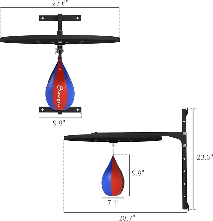 Soozier Wall Mounted Speed Bag Platform with 360-Degree Swivel, Adjustable Punching Bag for Home Fitness