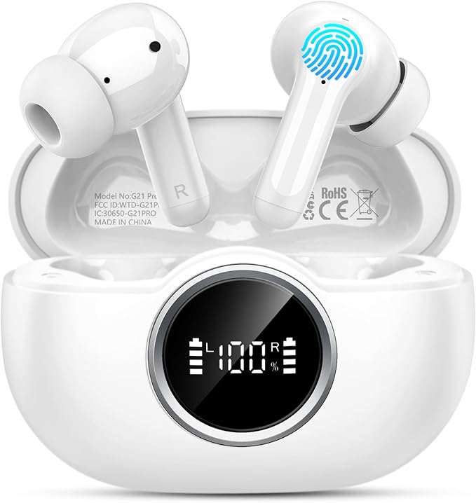 Wireless Earbuds, 2025 Bluetooth 5.4 Headphones 3D Stereo Hi-Fi Bass Ear Buds, 4 ENC Noise Cancelling Mic, 40+Hrs USB-C in-Ear Earphone Sport, IP-X7 Waterproof Workout Gym for Android iOS Laptop Pad