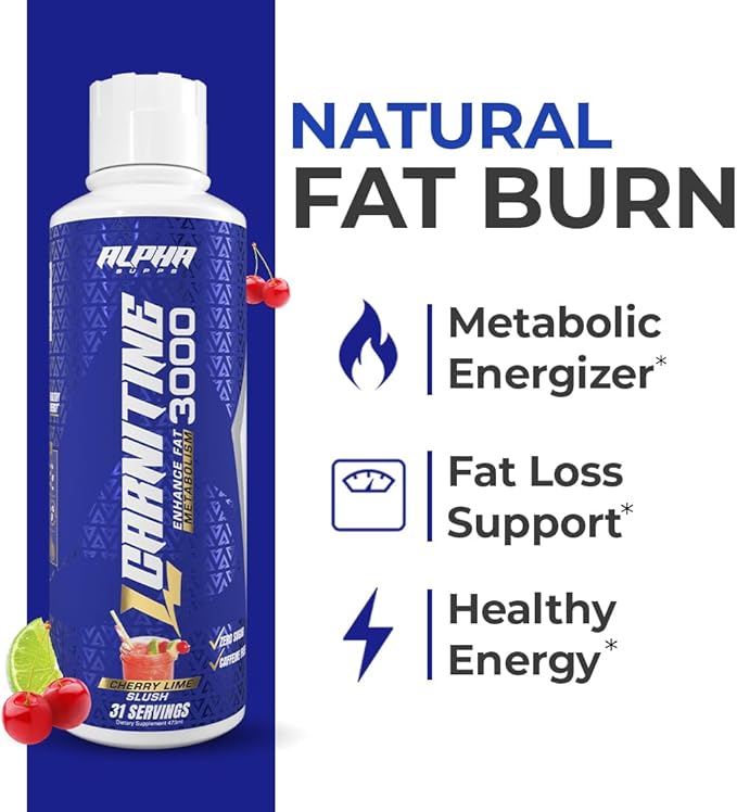 L Carnitine Liquid 3000 | Stimulant-Free L-Carnitine Supplement for Men & Women | Pre-Workout Energy Boost & Muscle Recovery | Zero Sugar, Fat, & Carbs | 31 Servings (Cherry Lime Slush)