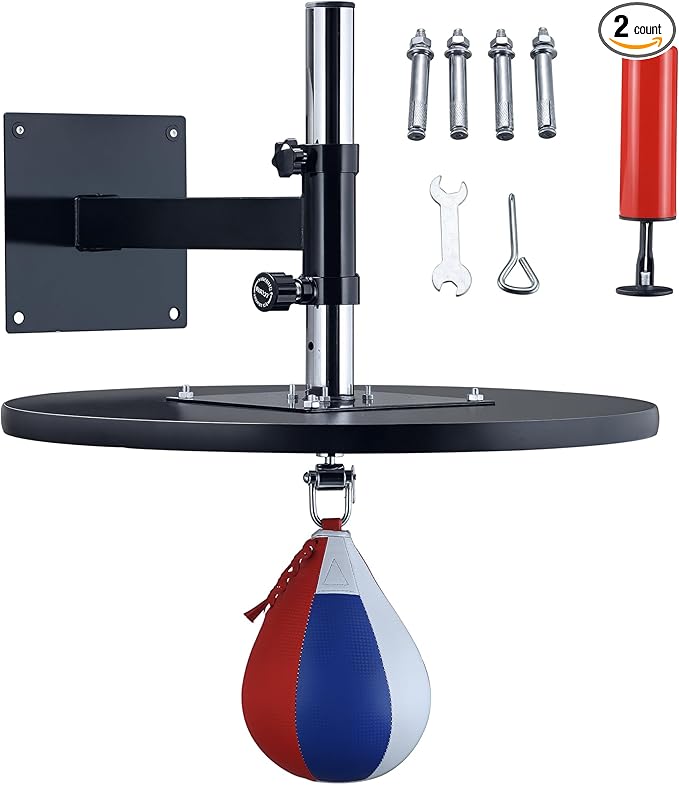 Soozier Speed Bag Boxing Punching Bag with Height Adjustable, Wall Mount Door Speed Bag, Martial Arts, MMA, and Boxing Equipment for Home Training, 9" H x 7" Dia.