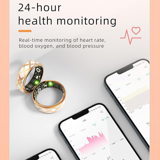 Smart Ring Health Tracker for Women Men, Fitness/Sleep/Stress/HR Tracker, Fitness Tracker with Steps, Distance & Calorie Count, iOS & Android Compatible, IP68 Waterproof (8#)
