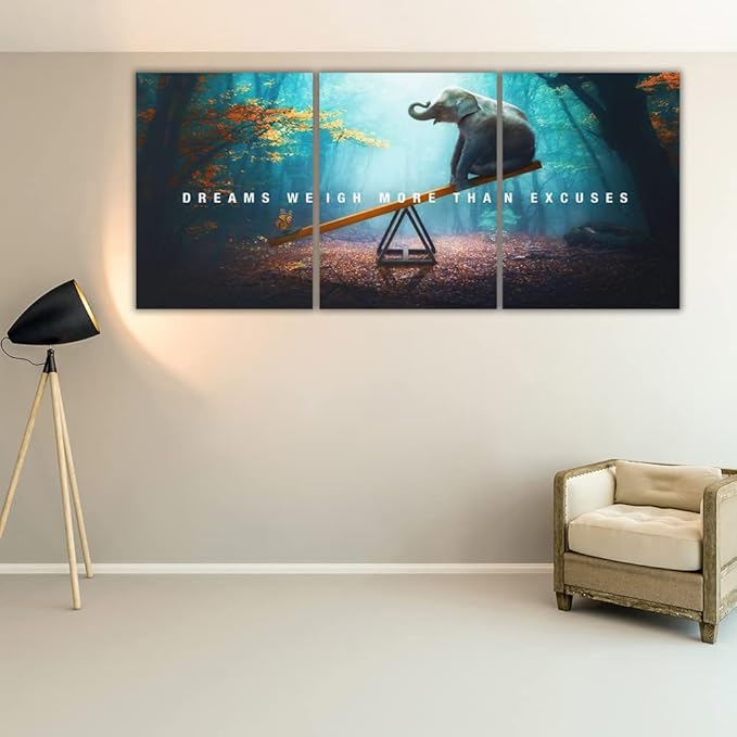 Yetaryy Motivational Poster Inspirational Wall Art 3 Pieces Canvas Painting Lion Artwork for Living Room Office Modern Home Decor Prints Pictures Wall Decor Framed Ready to Hang [60''Wx 28''H]