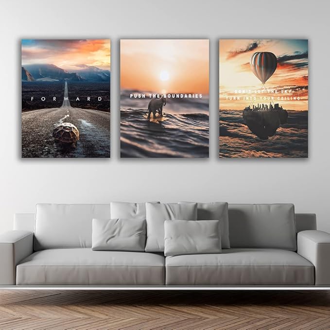 Motivational Wall Decor Poster Inspirational Wall Art 3 Pieces Canvas Wall Painting Artwork for Living Room Bedroom Office Home Decor Prints Pictures Wall Decor Framed Ready to Hang 36''Wx 16''H