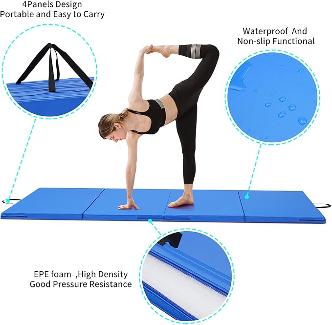 ZENOVA Gymnastics Mat 6'x3'x2''/4'x8'x2'' Exercise Mat Gym Mat for Home Aerobics Workout Foldable Tumbling Mat Children Gifts