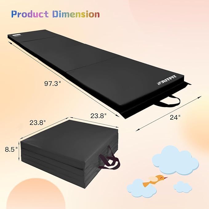 RitFit Upgraded Folding Exercise Mat, 2 Inch Thick Gymnastics Mat 3’x6’,4’x8’,4x10’,2'x8' with Carrying Handles for Yoga, MMA, Stretching, Core Workouts and Home Gym Protective Flooring