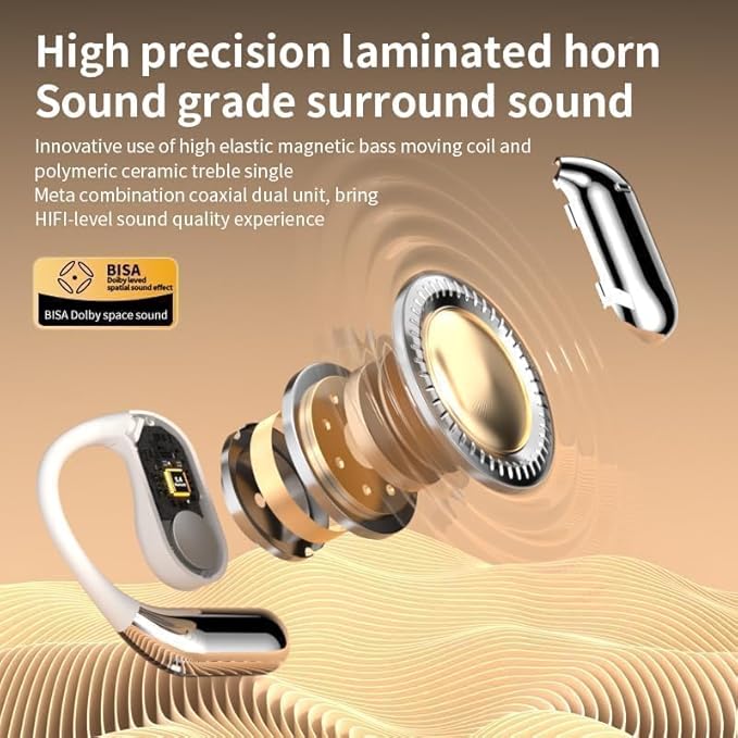 Open Ear Earbuds Intelligent Touch Screen Ultra Comfort Bluetooth 5.4 Headphones Over The Ear Earphones with Ear Hooks IPX7 Waterproof Bone Conduction Earbuds for Running Fitness Sport Workouts,Grey3