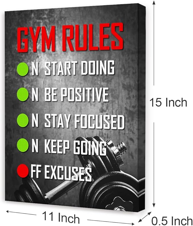 OTINGQD Inspirational Gym Wall Decor,Fitness Quotes Wall Art,Gym Rules Wall Decor,Workout Canvas Wall Art