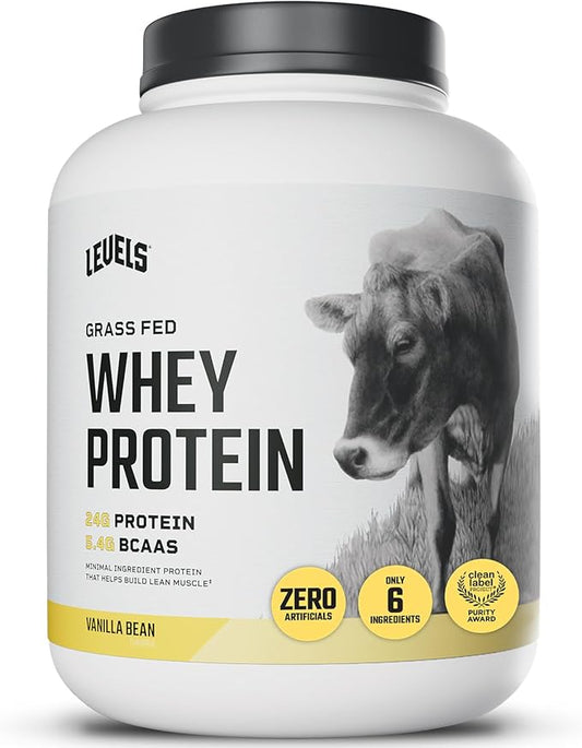 Levels Grass Fed Whey Protein Powder, No Artificials, 24G of Protein, Vanilla Bean, 5LB