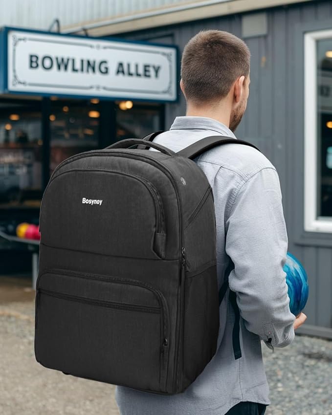 Bosynoy 2 Ball Bowling Backpack, Extra Large Bowling Ball Bag Totes with Protective Foam Padded, Accessory Pouch & Shoe Compartment Fits Up to Mens Size 16, Black