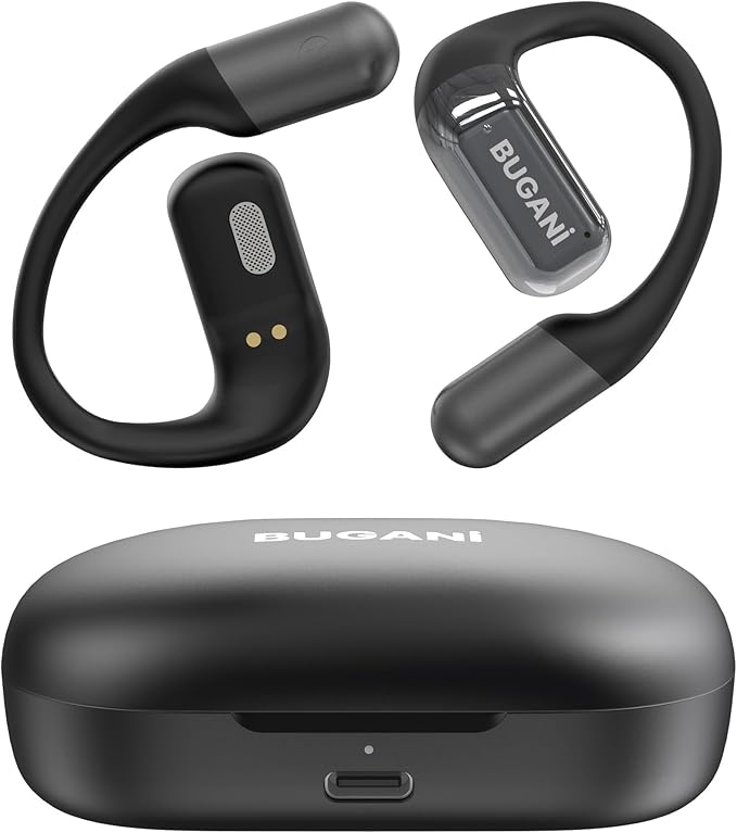 BUGANI Open Ear Headphones Wireless Earbuds,5.4 Bluetooth Headphones, IPX5 Waterproof Ear Buds for Running Workout Cycling Gift (Black)