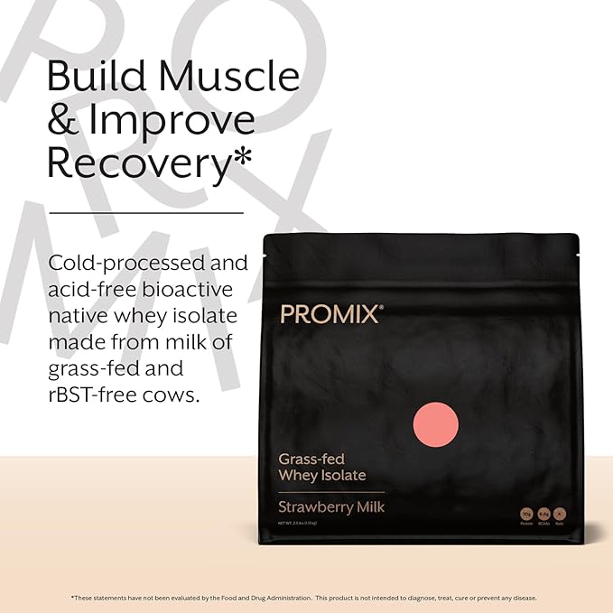 ProMix Nutrition Whey Protein Isolate Powder, 31g Grass Fed Whey Isolate, 6.6g BCAAs, Gluten Free, Keto Friendly, Strawberry, 5lb