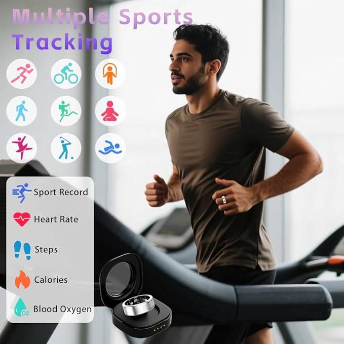 Fitness Tracker Ring for Women – Smart Ring with Heart Rate, SpO2, Blood Pressure, Sleep Monitoring, Step & Calorie Counter, 5ATM Waterproof, No Subscription Fee (Silver, 8)