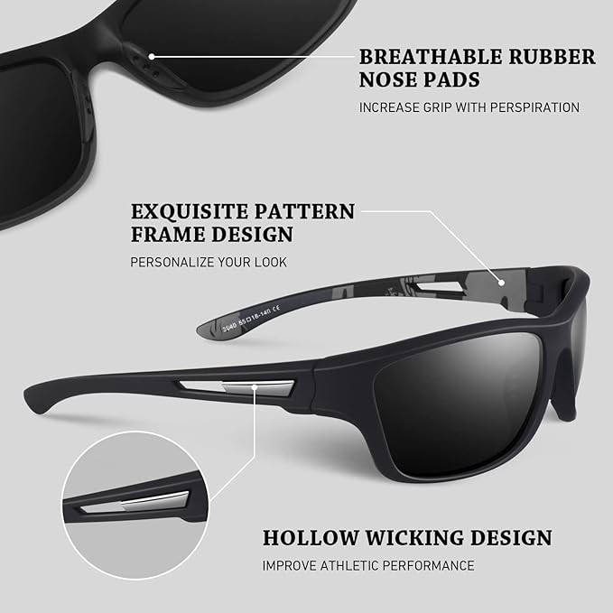 Polarized Sports Sunglasses for Men Women,Fishing Driving Rectangular Goggles UV400 Protection